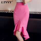 LTVVY2016夏新款半身裙修身显瘦包臀鱼尾裙时尚百搭荷叶边中长裙