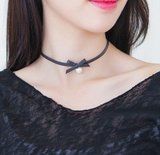 韩国时尚她很漂亮夏莉高俊熙同款 皮质蝴蝶结项圈choker项链X019