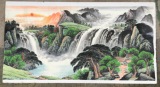 四尺山水画国画 纯手绘 青绿山水 客厅装饰风水画芯 横幅
