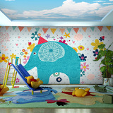 3d可爱卡通动物大象环保壁纸幼稚园儿童房主题房大型壁画立体墙纸