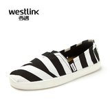 Westlink/西遇2016春季新款 圆头浅口帆布鞋条纹套脚舒适休闲男鞋