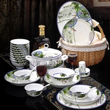 家用餐具碗盘套装中式青花瓷56头釉中彩餐具高档景德镇骨瓷餐具