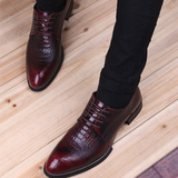 男士鳄鱼纹皮鞋韩版商务休闲皮鞋子发型师皮鞋潮系带英伦尖头男鞋
