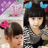 韩版发饰品 儿童发夹毛绒质感可爱兔耳朵全包布头饰一对价
