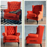 欧式单人沙发椅美式布艺桔色单人老虎椅简美时尚咖啡厅客厅沙发