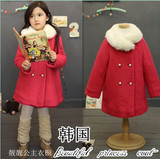 韩国女童冬季新款外套 百搭小香风加绒加厚儿童呢子大衣棉衣