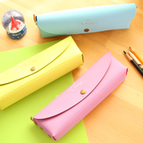 韩国创意文具新款马卡龙PU笔袋学生收纳袋暗扣翻盖可爱化妆包批发