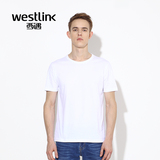 Westlink西遇男装2016夏季新款百搭圆领短袖字母纯棉纯白T恤男