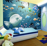 儿童房主题无缝墙纸壁纸 绿色环保3D床头卧室大型壁画 海底世界