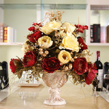 假花仿真花 欧式花艺套装 客厅装饰花 高档玫瑰插花 花瓶整体摆件