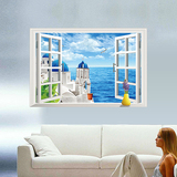 麦兜 欧式地中海创意假窗浪漫温馨时尚温馨卧室客厅沙发背景墙贴