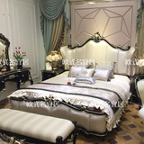 欧式真皮床1.8米双人床 奢华雕花法式新古典床实木床结婚床黑檀色