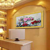 中式牡丹现代油画手绘花卉装饰画办公室沙发客厅有框画国色天香