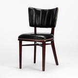 奇居良品 现代简约北欧家具 维塔黑色PU皮水曲柳深咖色餐椅/书椅