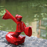 L中式仿古博古架摆件 古董架复古中国风红色人物雕塑树脂摆设
