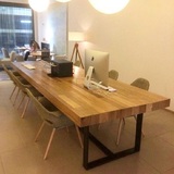 做旧铁艺实木餐桌 会议桌 办公桌欧式复古工作台电脑桌书桌长方桌