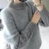 2015女秋冬装毛衣韩版麻花袖短款打底衫半高领兔毛毛衣套头女加厚