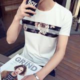 夏季新款学生短袖T恤男士韩版半截袖青少年港风体桖血男装衣服潮