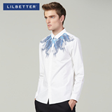 Lilbetter男装衬衫 韩版长袖印花衬衣青年时尚修身型白衬衫男士