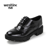 Westlink/西遇2016春季新款 英伦布洛克雕花圆头系带中跟休闲女鞋