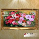 纯手绘欧式花卉油画牡丹花开富贵客厅卧室玄关挂画有框装饰画正品