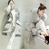 2015新款韩版女装冬季中长款修身羽绒服女毛领羽绒衣收腰灰色外套