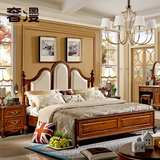 奢漫双人床美式乡村实木1.8米储物大床卧室真皮白色高档橡胶木床