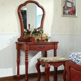 纯实木小妆台欧式乡村梳妆台带妆镜原木细语百木之家红橡木纹家具