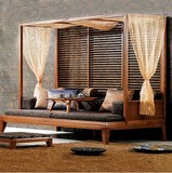 东南亚风格家具新中式实木水曲柳罗汉床榻槟榔色白蜡木客厅沙发床