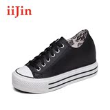 iiJin/艾今2016新款正品牌真皮坡跟高跟系带时尚休闲单鞋女运动鞋