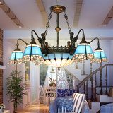 欧式简约创意客厅地中海风格蒂凡尼蓝色铁艺吊灯6+1美人鱼吸顶灯