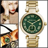 美国代购 Michael Kors 女士玫瑰金镶钻手表奢华玛瑙绿腕表MK6065