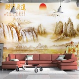 无缝5D立体财源广进金色仙鹤墙纸客厅餐厅电视背景墙壁纸大型壁画