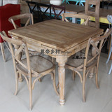 美式乡村风格餐桌/全实木橡木做旧白工艺餐桌/法式外贸原单现货桌