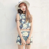 2015夏季新款韩国甜美肩部镂空鸡蛋花背心+短裤套装女潮