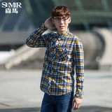 森马长袖衬衫男新款 青年休闲方领格子直筒加绒衬衣韩版学生潮流