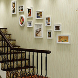欧式楼梯实木照片墙客厅创意相框墙组合餐厅玄关相片墙挂墙装饰