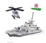 奥斯尼积木拼装军事系列船军舰模型儿童益智3-6-10岁以上男孩玩具