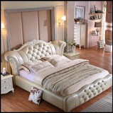 欧式床真皮床双人床实木床1.8米新古典婚床奢华橡木床高箱公主床