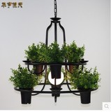 美式乡村田园铁艺盆栽植物吊灯 北欧餐厅创意个性工业花盆架吊灯