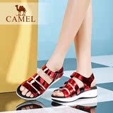 Camel/骆驼女鞋 时尚休闲 镜面超纤魔术贴中跟凉鞋2016夏季新款