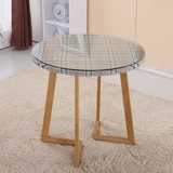 铁艺钢化玻璃圆桌创意个性休闲餐桌咖啡桌水曲柳色室内小会议桌子