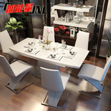 加能量烤漆伸缩餐桌椅组合 钢化玻璃餐台简约白色折叠小户型饭桌