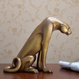 欧式创意家居饰品镇宅摆件客厅豹守护仿铜豹子抽象雕塑招财金钱豹