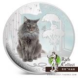斐济2013年小猫系列挪威森林猫宝石镶嵌彩色精制银币