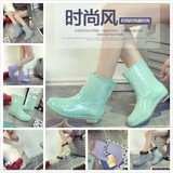 韩国夏季马卡龙薄荷绿紫雨鞋女纯色中筒雨靴雪地防滑水鞋水靴胶鞋