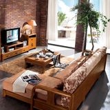特价 百佳惠现代新中式实木布艺沙发 客厅转角仿古原木沙发K23