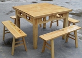 檀梨坊 实木柏木仿古餐桌四方桌椅子长条火锅凳八仙桌餐桌椅组合