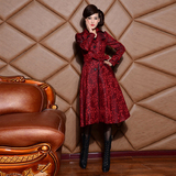 2015秋装新品韩版修身女式风衣单排扣印花女士外套中长款气质风衣