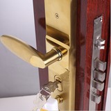 防盗门锁套装304不锈钢把手大门锁静音反提快锁C级锁芯土豪金色